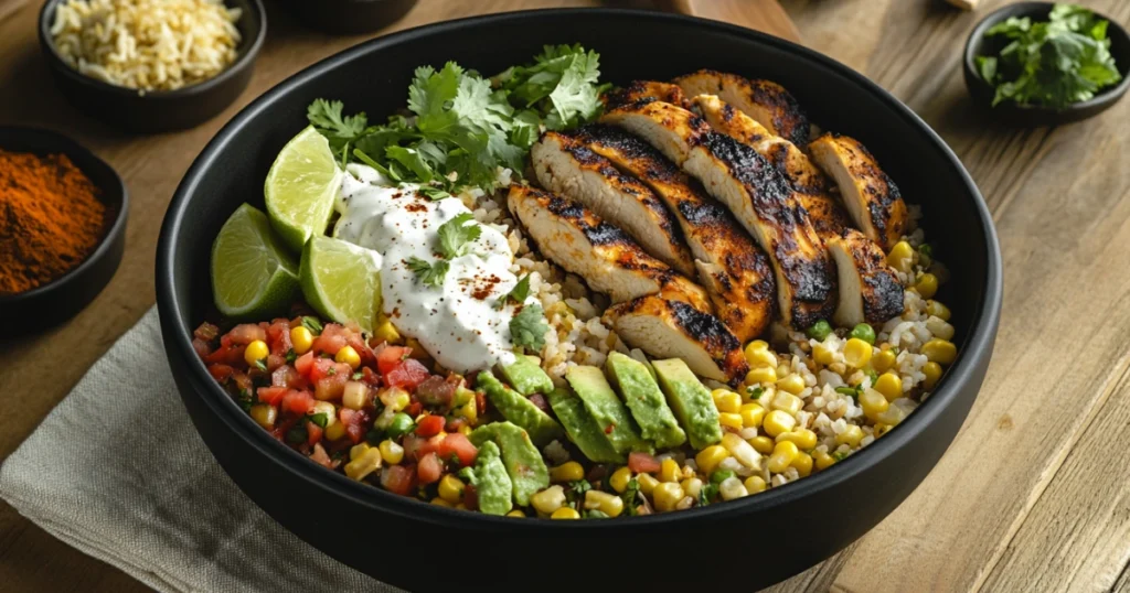 Close-up of roasted corn salsa with cilantro, chili powder, and lime in a small bowl." Close-up of roasted corn salsa with cilantro, chili powder, and lime in a small bowl.